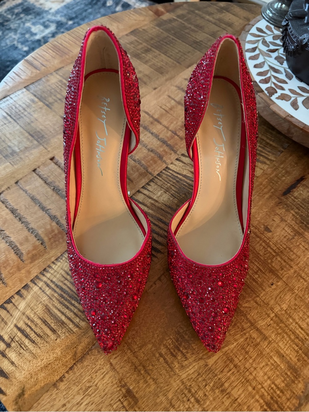 Betsey Johnson Red Crystal Embellished Pointed-Toe Pumps
